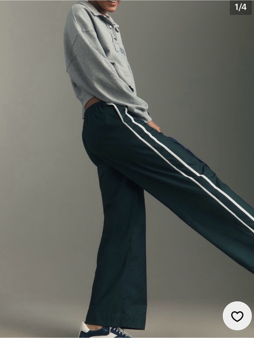Reformation Green track pant with White Side Stripe